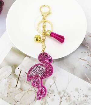 Pink Flamingo Crystal Keychain